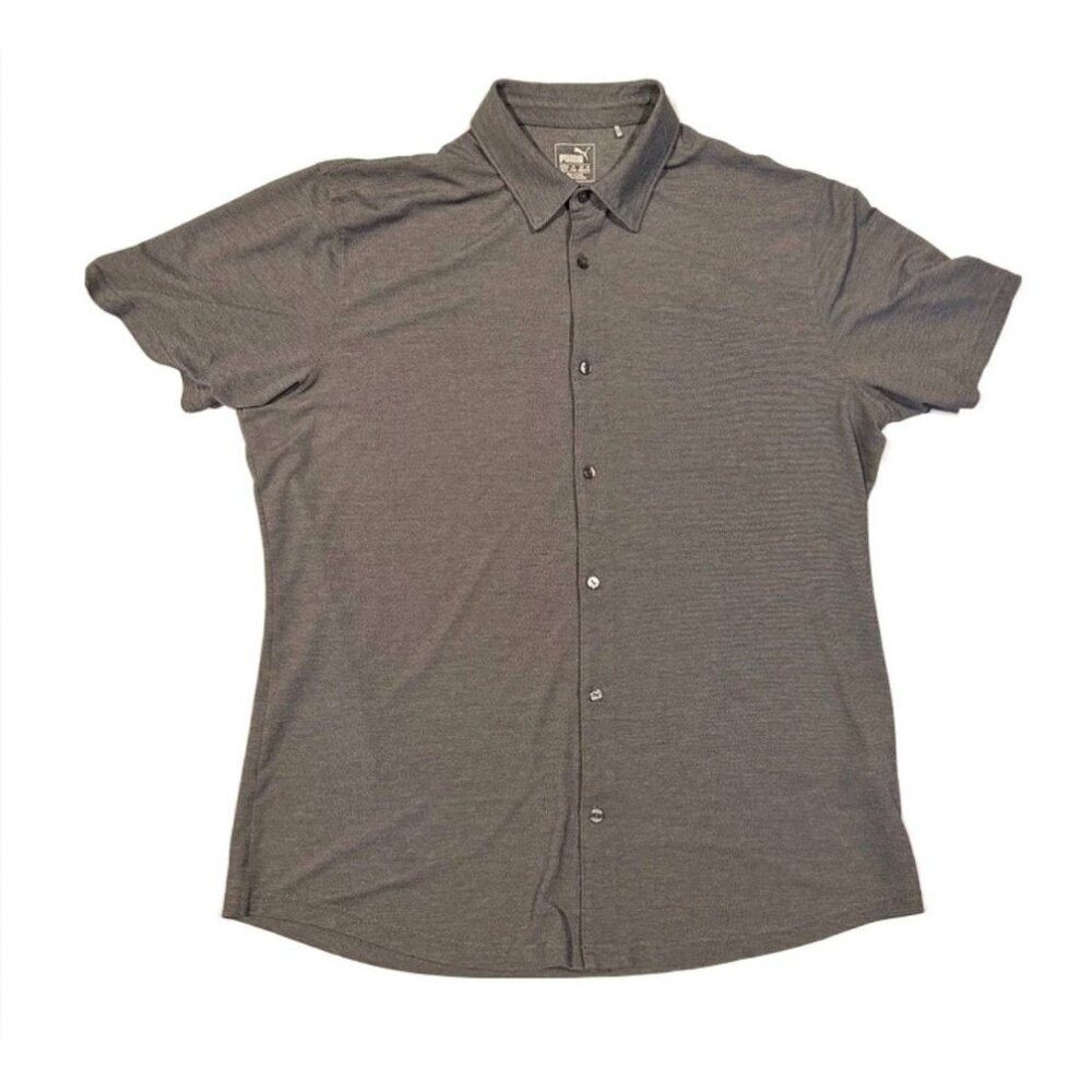 PUMA Men’s Button-Down Polo Shirt Size XL Gray DRYCELL Performance Golf Top